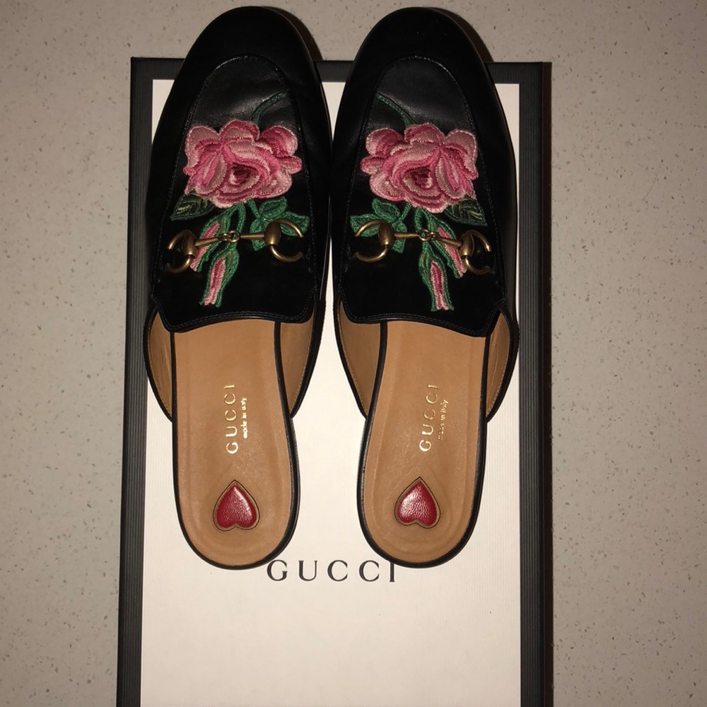 Gucci Princetown Rose Embroidered Mules RESERVED